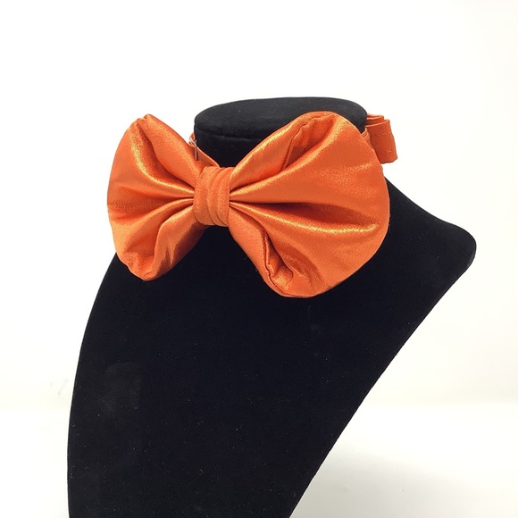 Orange Silky Solid Handcrafted Bow Tie - Picture 3 of 13